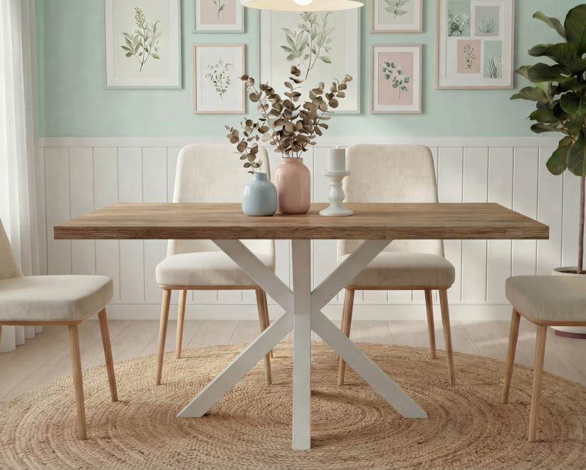 MESA STACY TAPA ROBLE ASERRADO RECTANGULAR BLANCO 1400x800x750mm