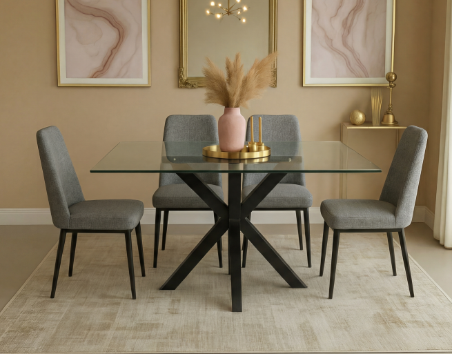 MESA STACY 2 NEGRA TAPA CRISTAL 1400x800x750mm