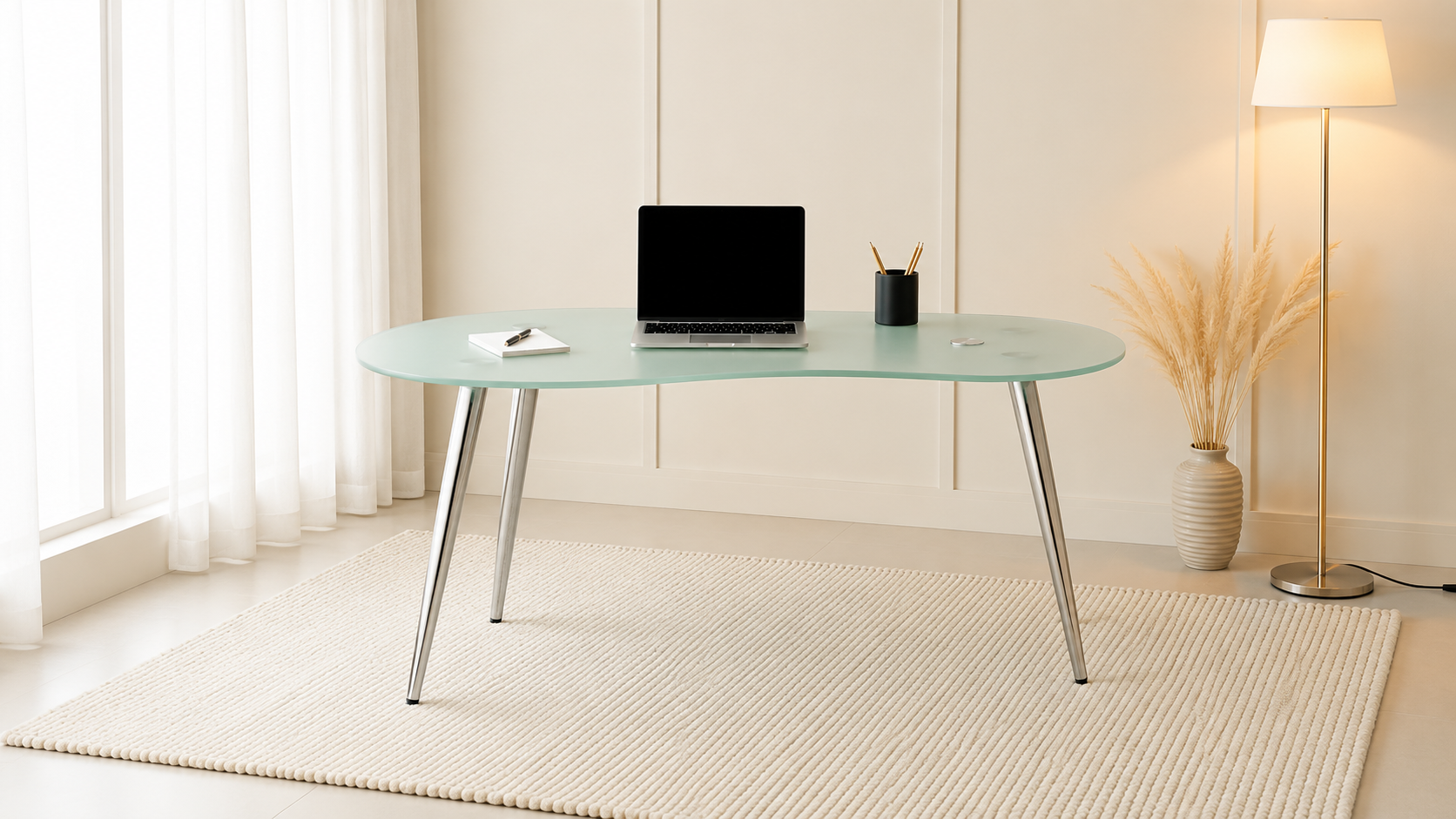 MESA ESCRITORIO SKAT TRANSLÚCIDO PATAS CROMADAS