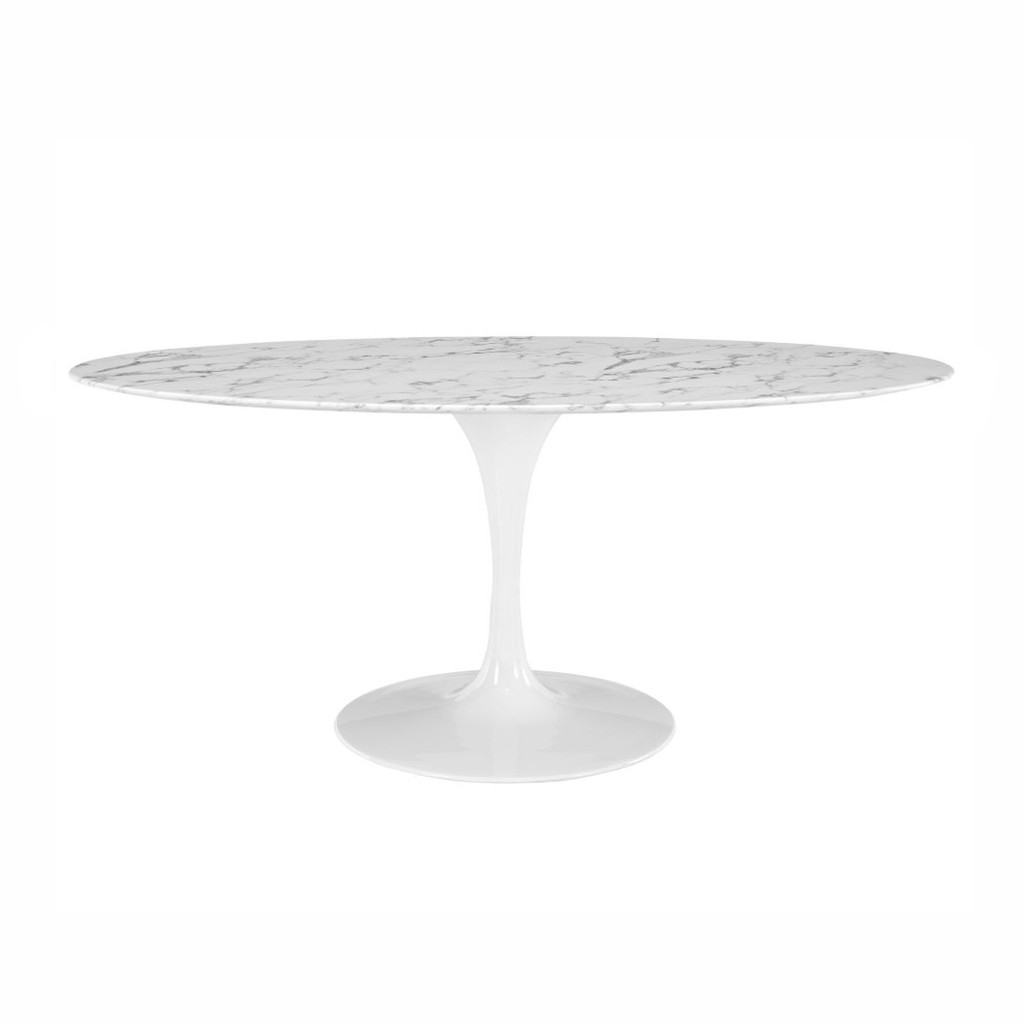 Mesa TUL, oval, fibra de vidrio, mármol blanco 160x90 cms