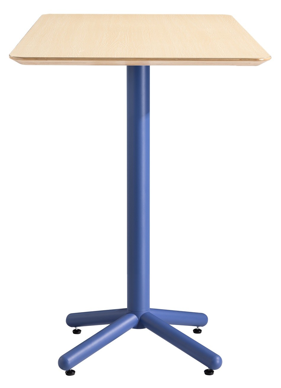 Mesa COLMAR, alta, azul, tapa de contrachapado revestido con HPL, color natural, 70 x 70 cms