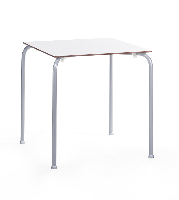 Mesa FERAY NEW, apilable, epoxi gris, tablero fenólico blanco, 69 x 69 cms.