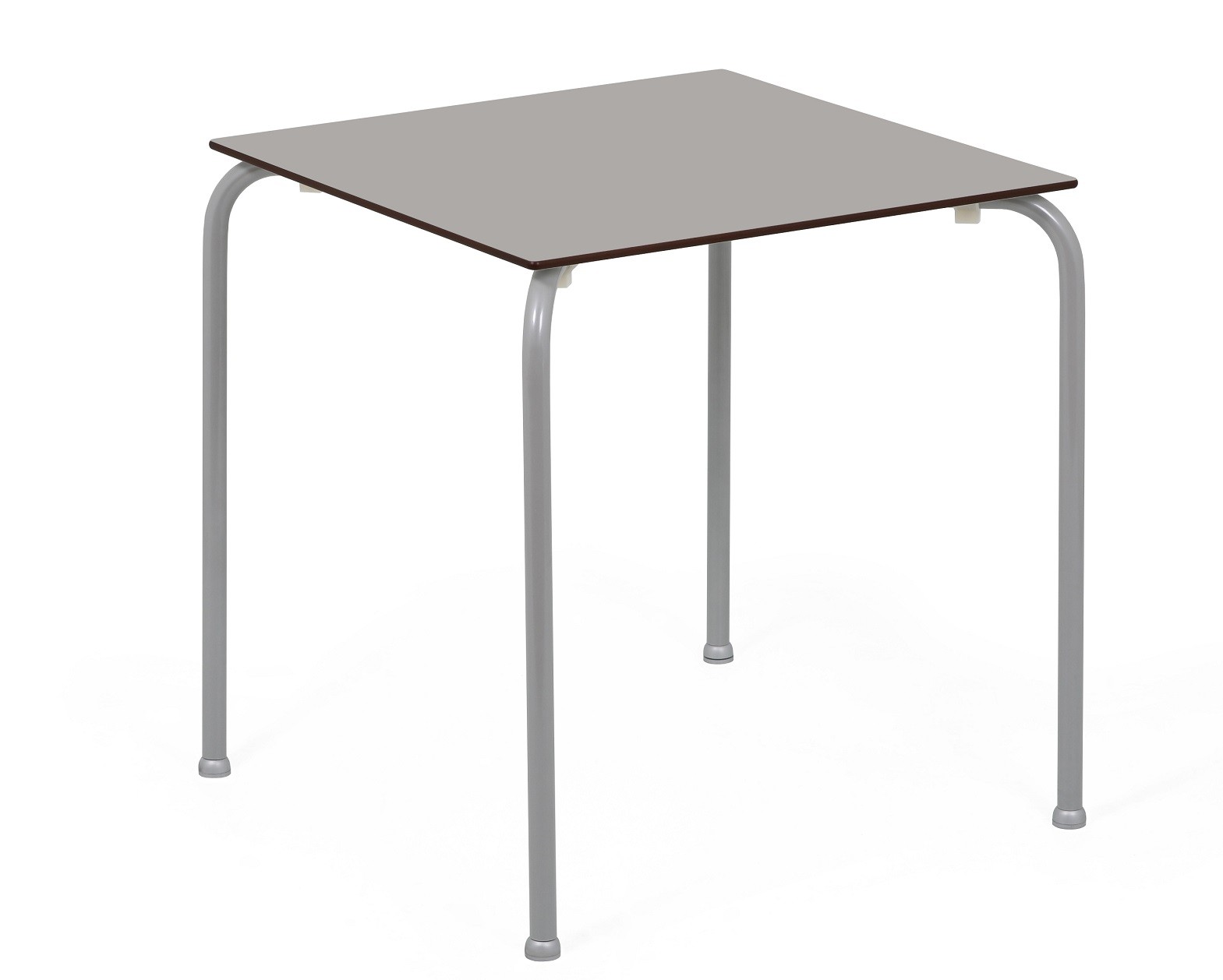 Mesa FERAY, apilable, epoxi plata, tablero fenólico gris claro, 69 x 69 cms.