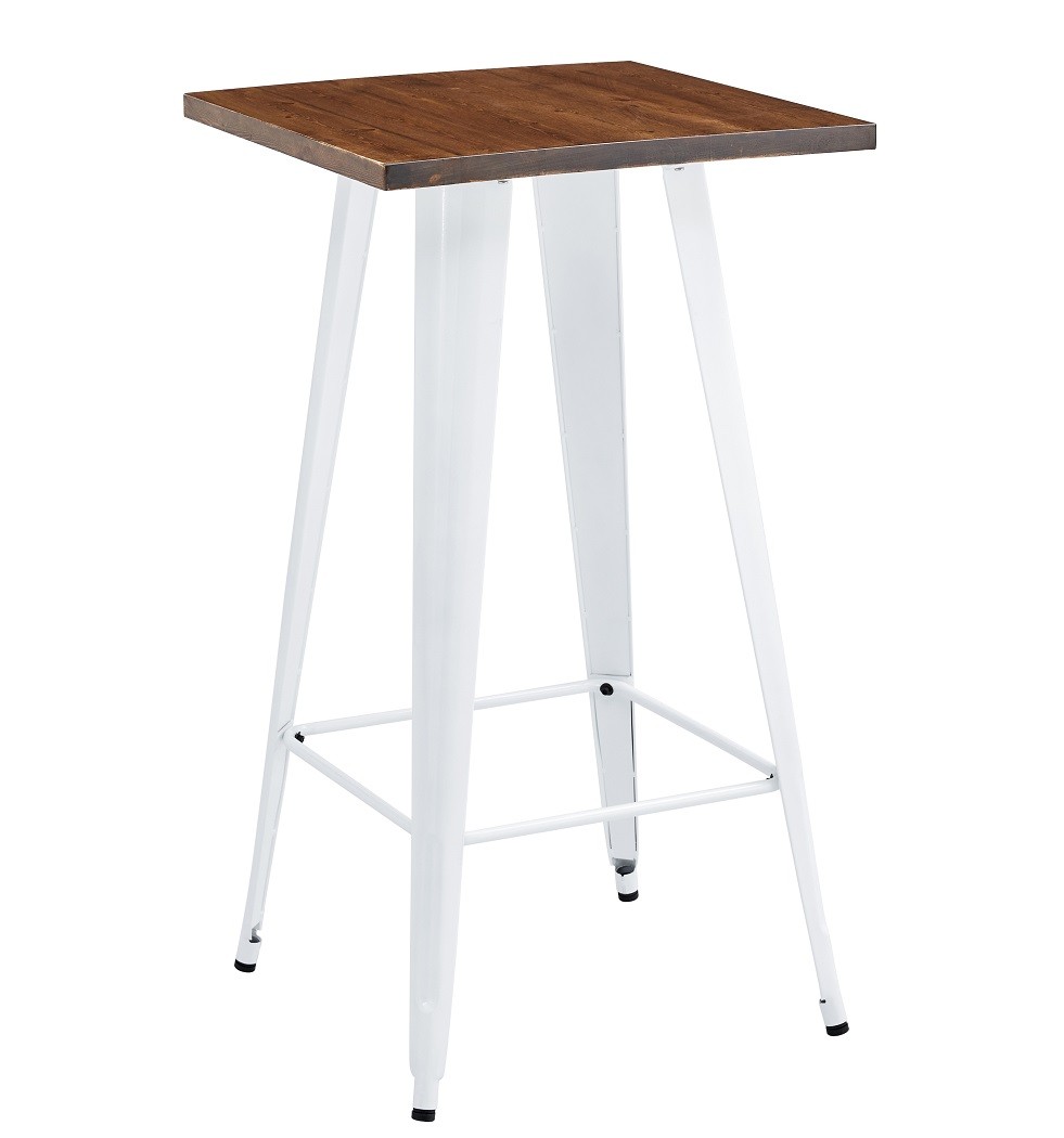 Mesa alta TOL EK WOOD, acero, madera, blanca, 60 x 60 cms