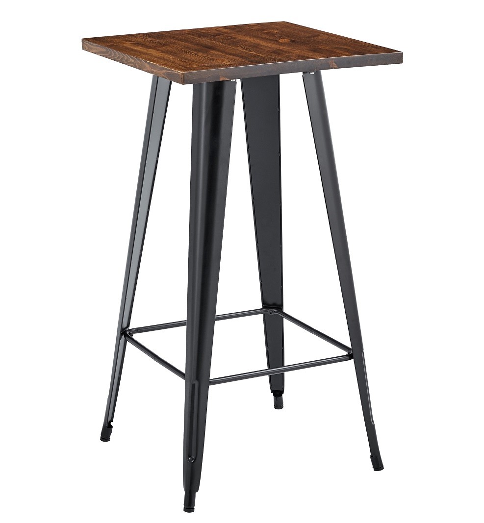 Mesa alta TOL EK WOOD, acero, madera, negra, 60 x 60 cms