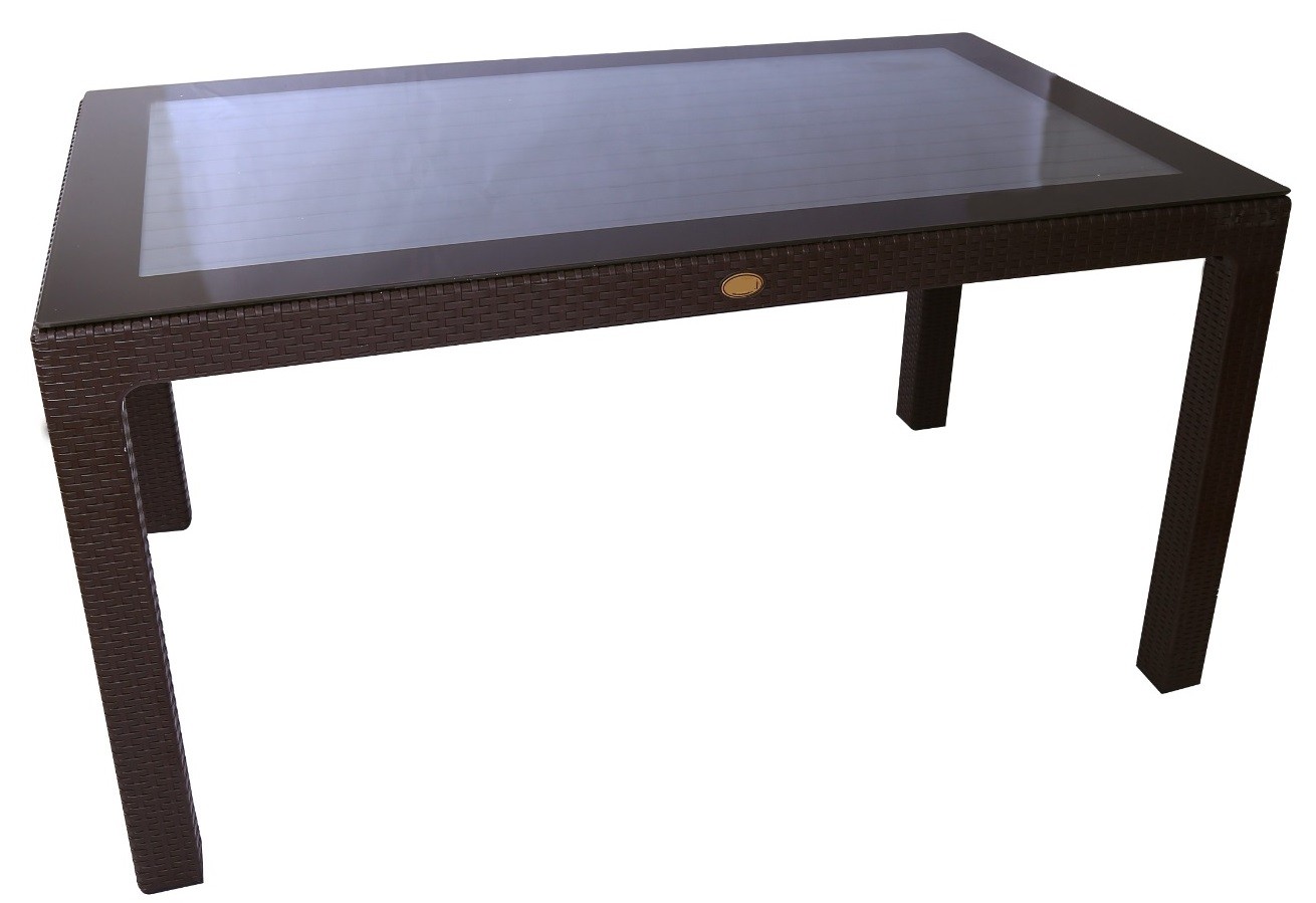 Mesa MIJAS, tapa de cristal, polipropileno marrón chocolate, 150 x 90 cms