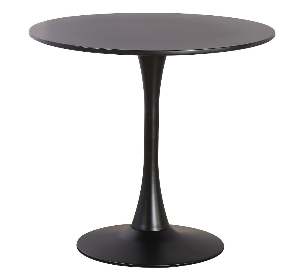 Mesa TUL (TO), base de metal, tapa lacada negra, 80 cms de diámetro