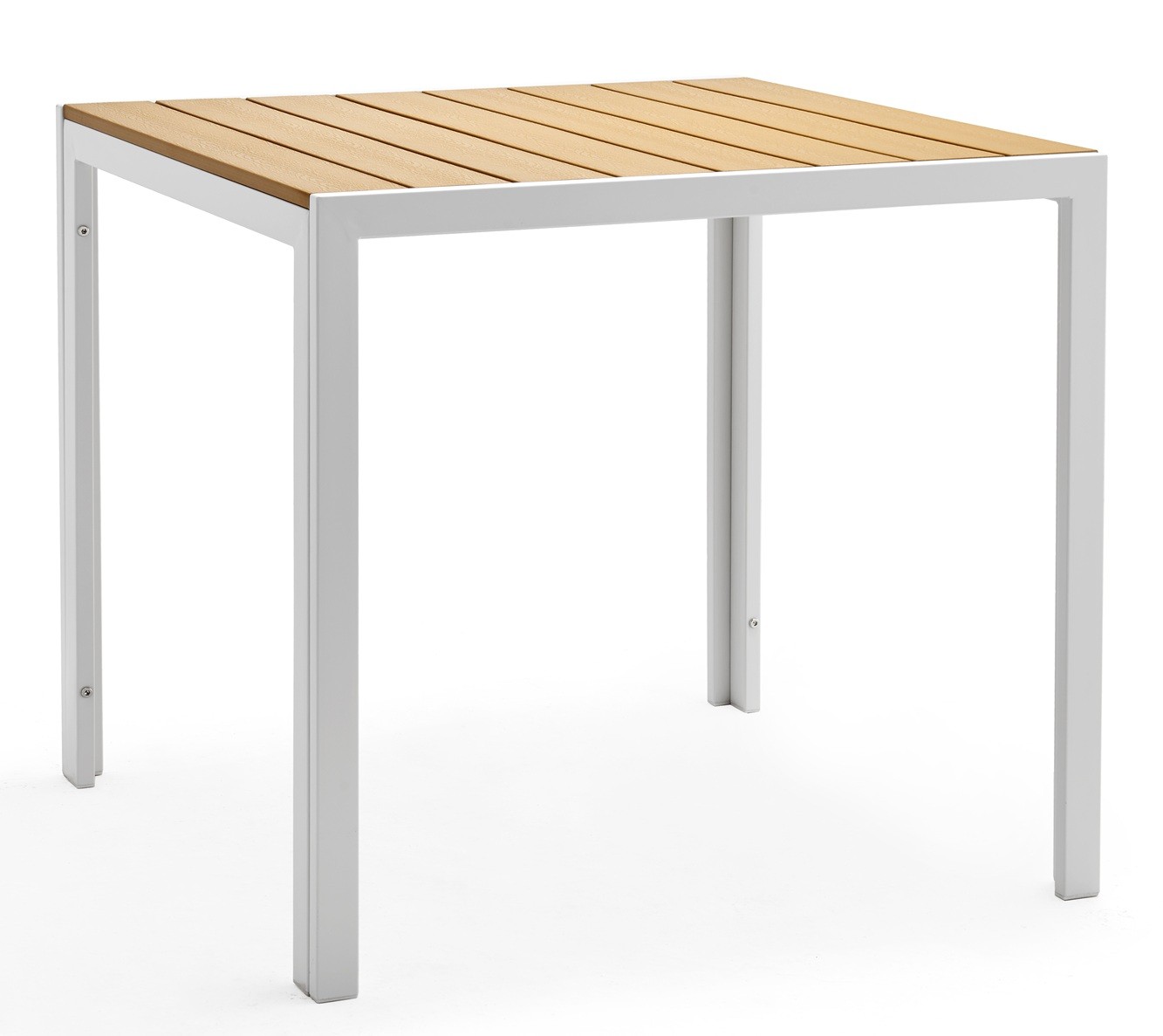Mesa GARIBALDI, metal blanco, tablero polywood amarillo, 80 x 80 cms.