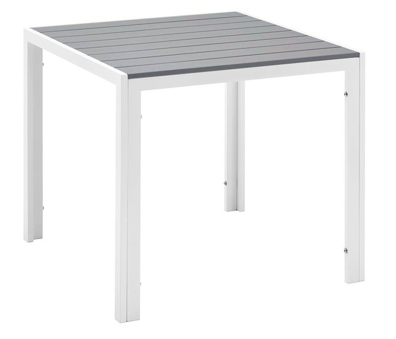 Mesa GARIBALDI, metal blanco, tablero polywood gris, 80 x 80 cms.