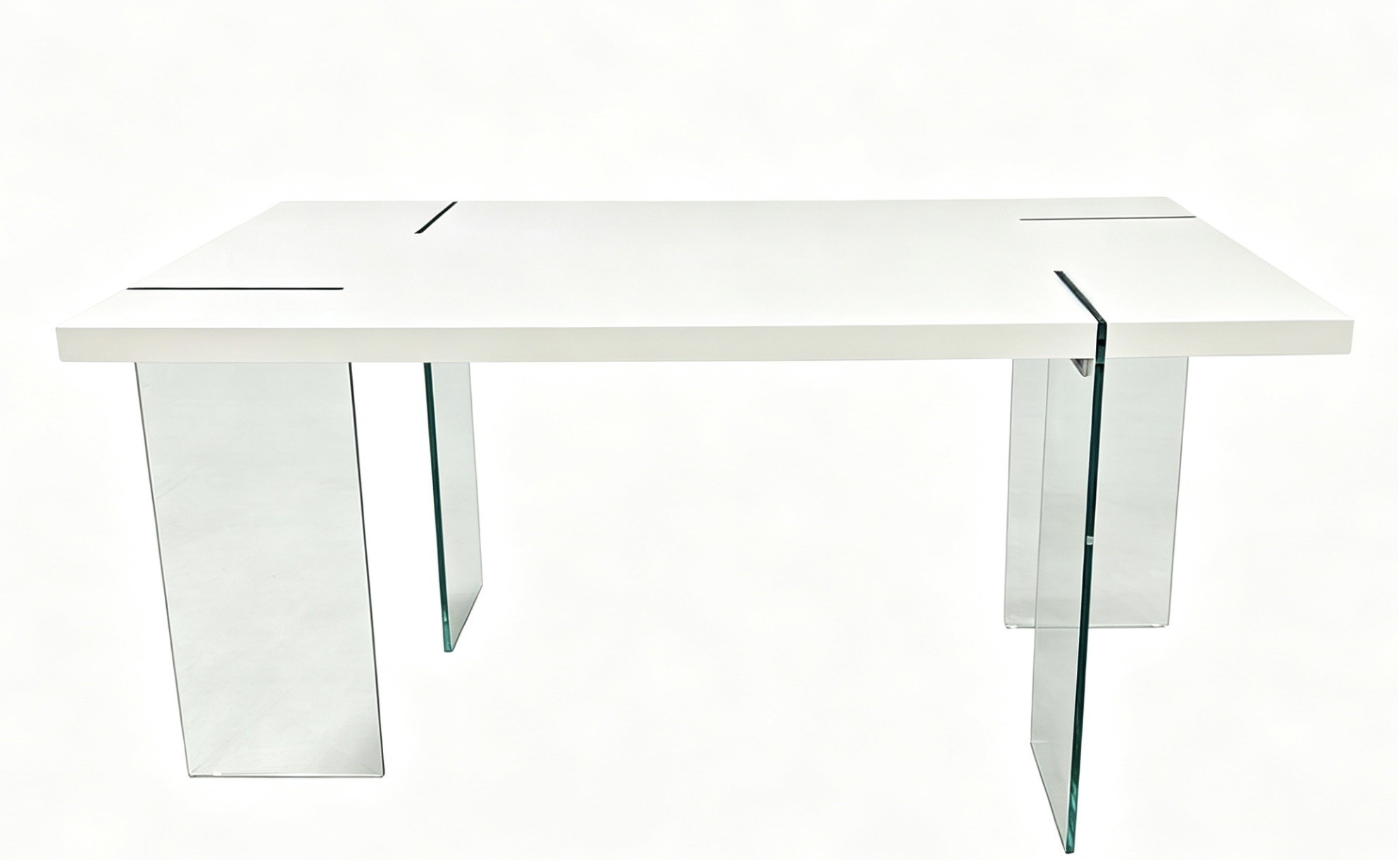 Mesa ARLON, cristal templado, tapa lacada blanca, 160 x 90 cms