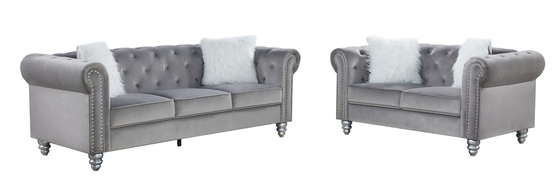 Set Sofás CHESTER STYLE, 3 + 2 plazas, tapizado velvet gris 27