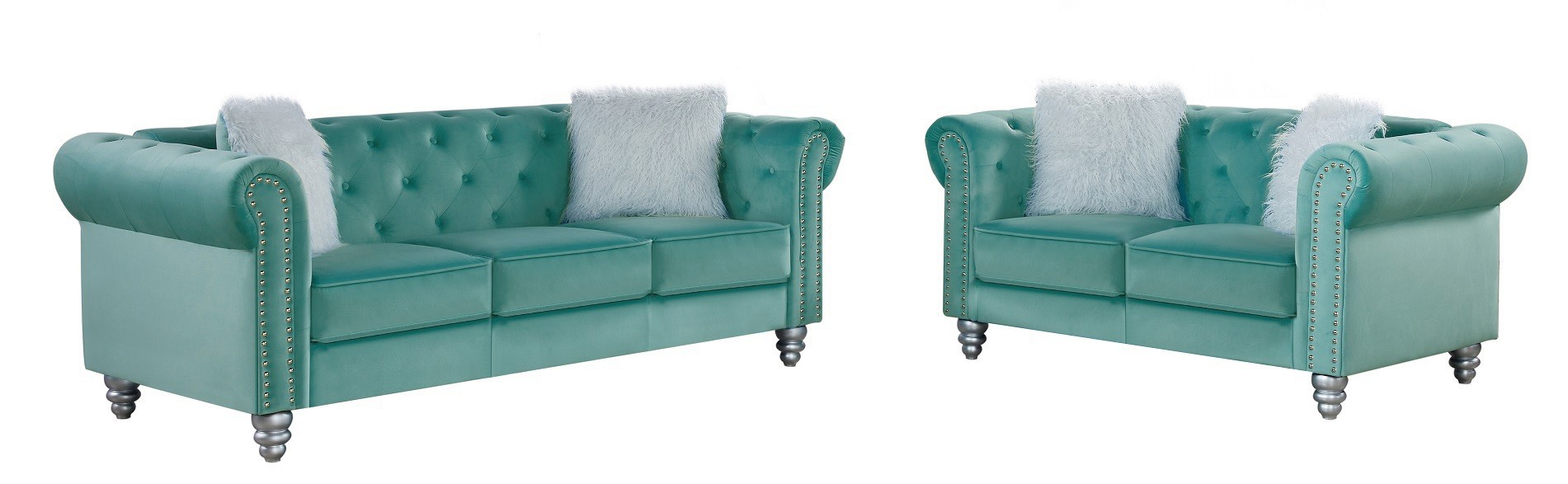Set Sofás CHESTER STYLE, 3 +2 plazas, tapizado velvet verde agua 58