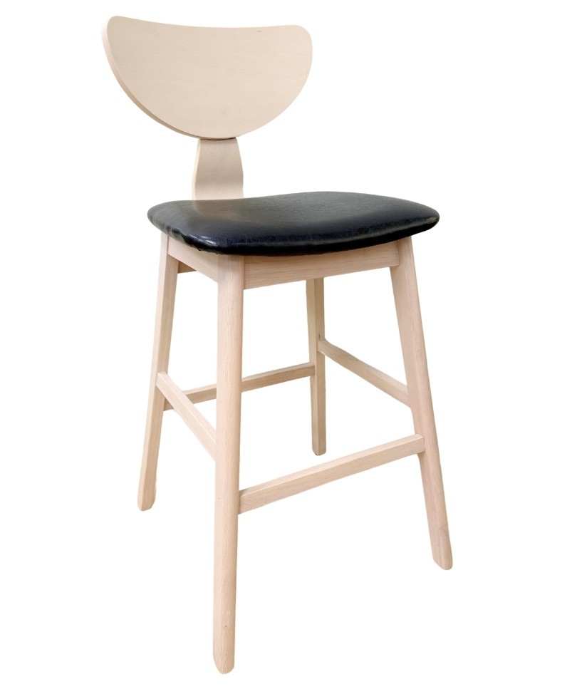 Taburete DUBLIN, madera de hevea, natural, similpiel