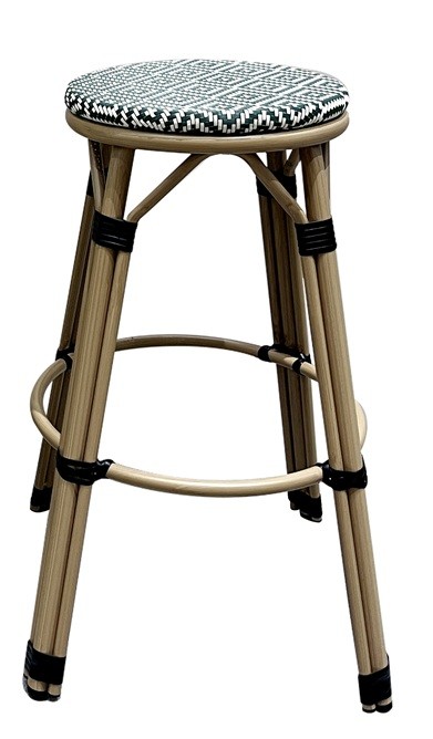 Taburete TARAMAY, apilable, aluminio, mesh crema y verde
