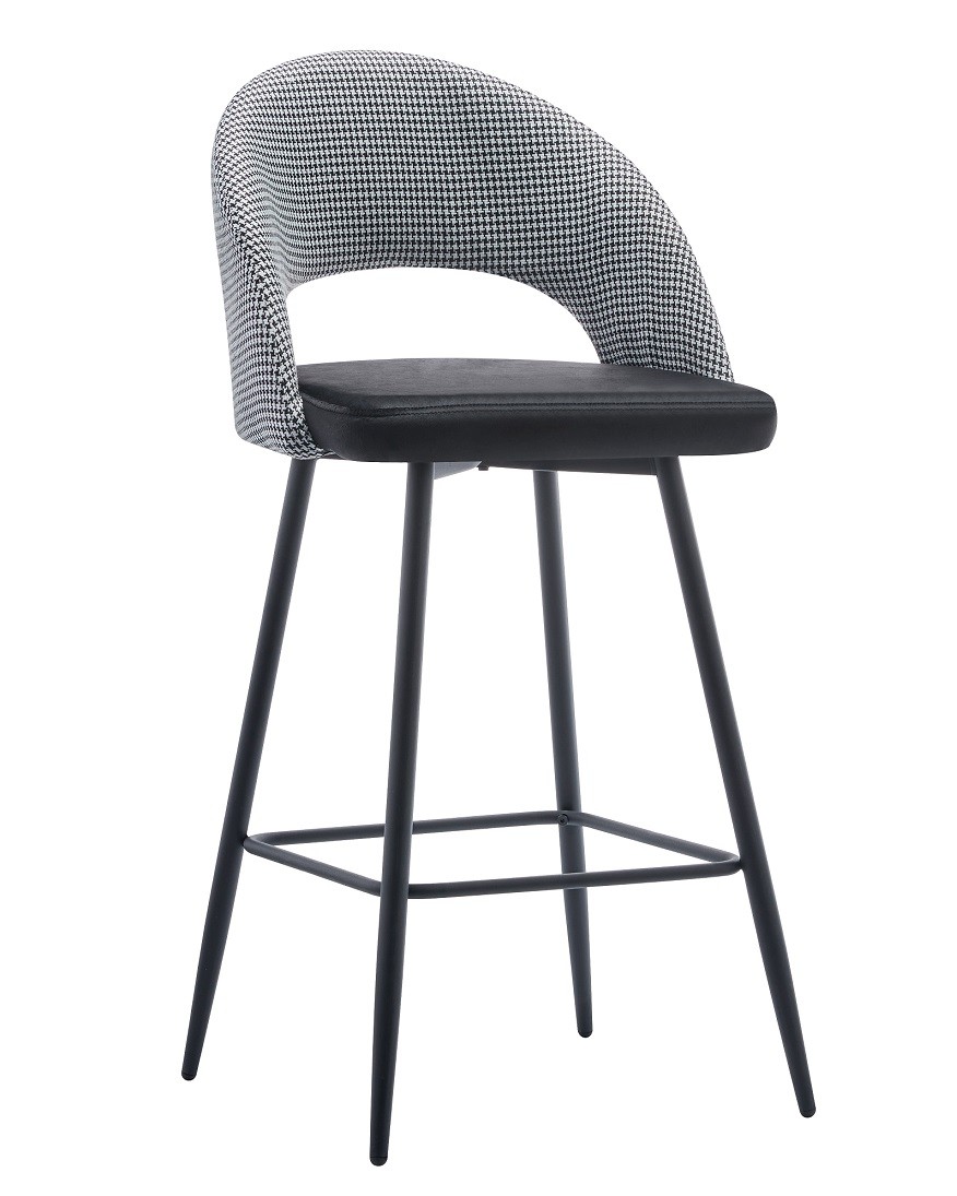 Taburete CLEO, metal, tapizado pata de gallo con negro