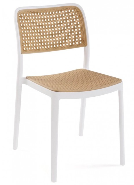 Silla NIJAR BB, apilable, tratamiento anti UV, polipropileno blanco y beige