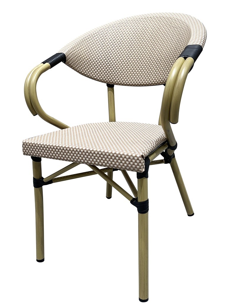 Sillón NERJA, apilable, aluminio, mesh beige y marrón