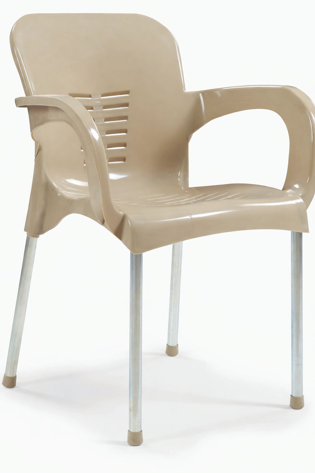 Sillón MIRAMAR, apilable, patas metálicas galvanizadas, polipropileno capuccino