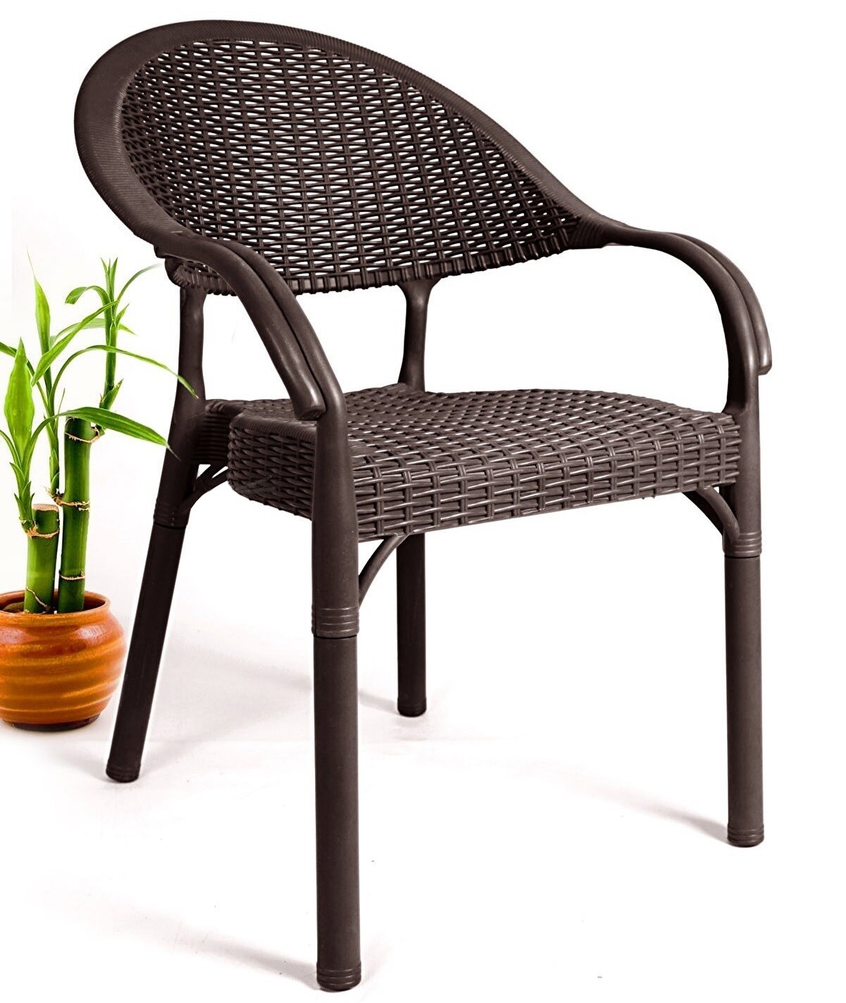 Sillón TORREMOLINOS, apilable, patas metálicas, polipropileno marrón chocolate