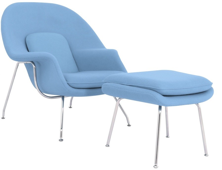 Sillón con ottoman WOW, fibra de vidrio, acero inoxidable, tejido cachemir
