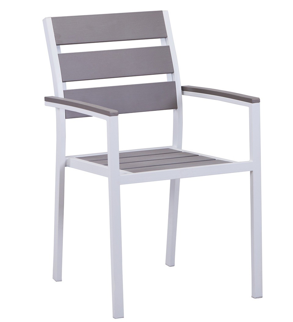Sillón GARIBALDI, apilable, metal blanco, polywood