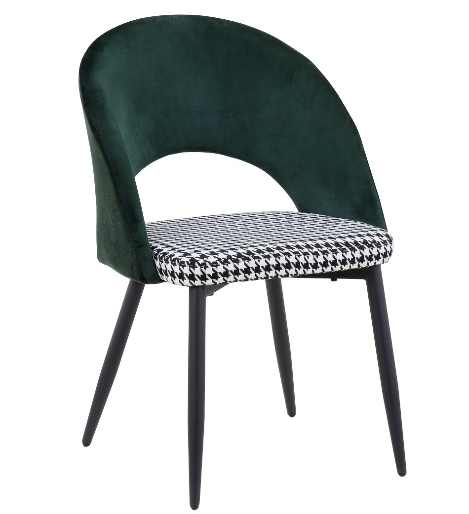 Silla CLEO, metal, tapizado verde con pata de gallo