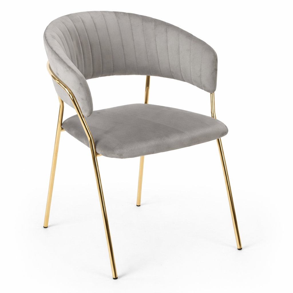 Sillón KEFRÉN NEW, metal, cromado dorado, tapizado velvet gris