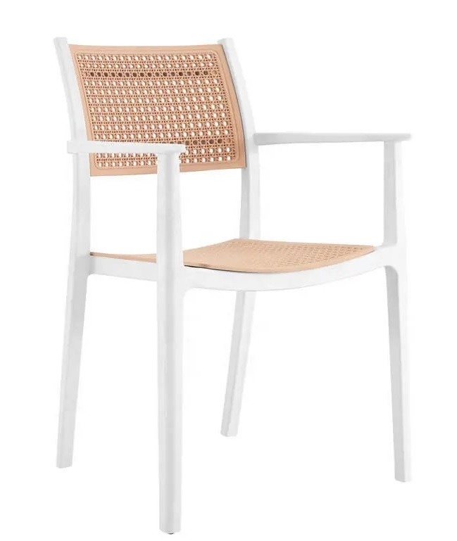 Sillón ALVOR 97, apilable, polipropileno blanco y beige
