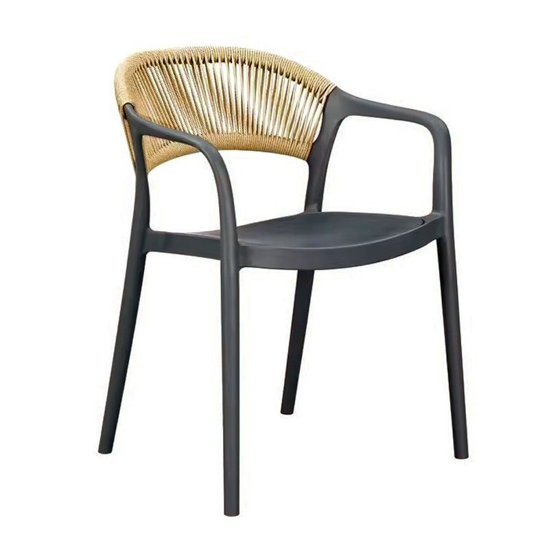 Sillón IBIZA, apilable, tratamiento anti UV, polipropileno gris oscuro, cuerda natural