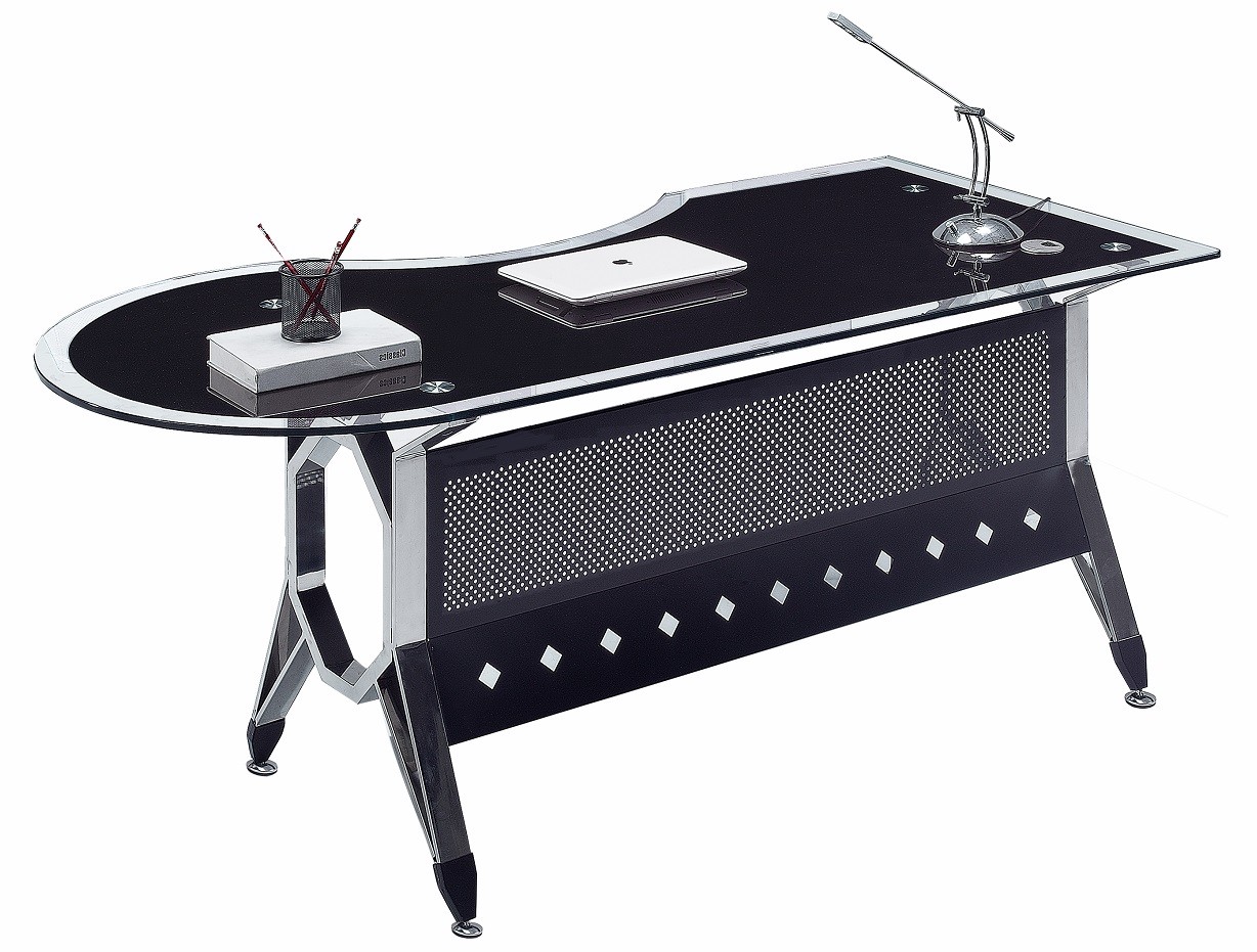 Mesa de oficina COLOGNE, forma a derecha, vidrio templado negro, 180 x 85 cms