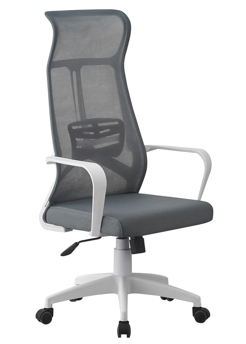 Sillón de oficina AMIENS, alto, blanco, malla y asiento gris