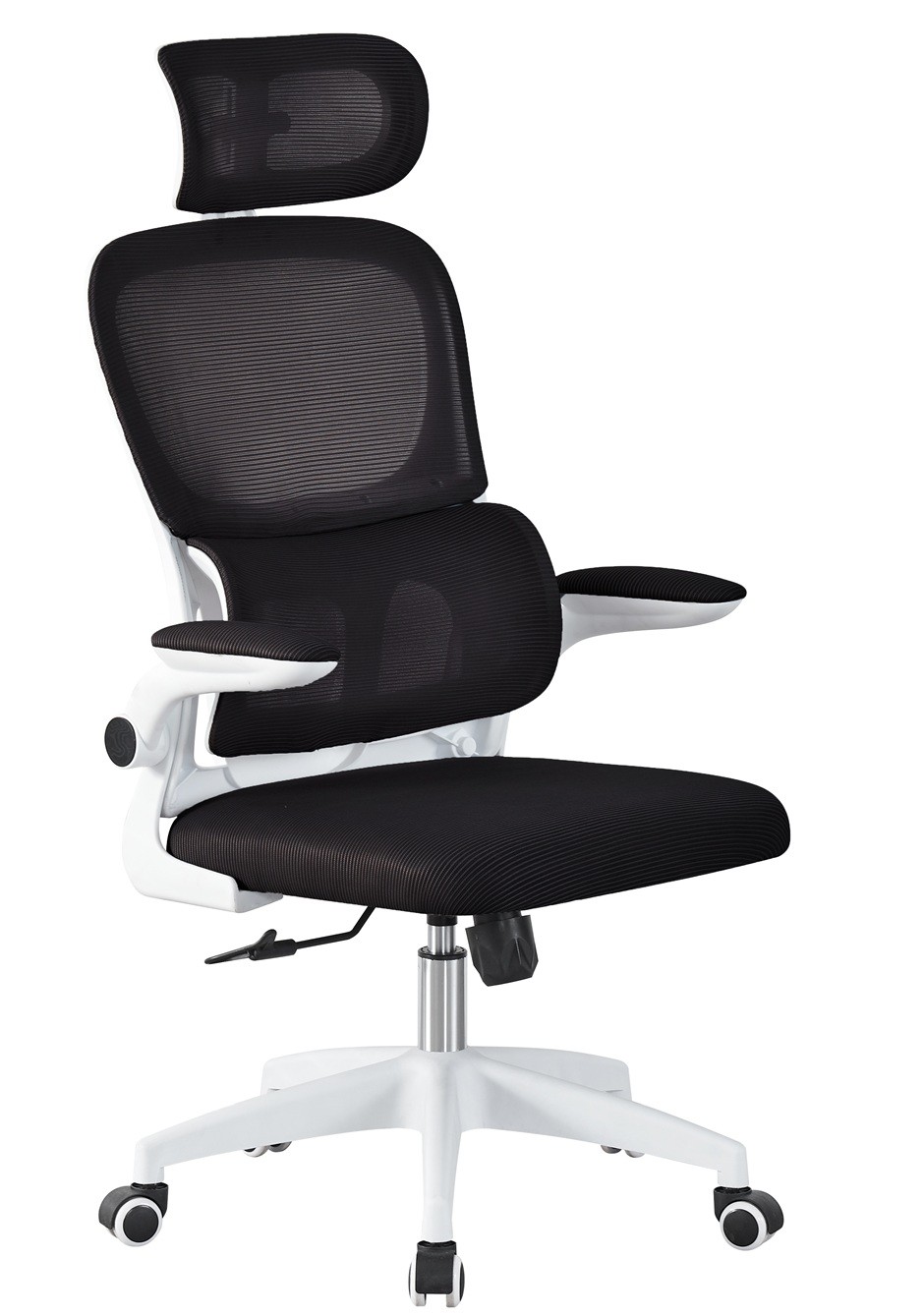 Sillón de oficina BERNAY, alto, blanco, malla y asiento negro