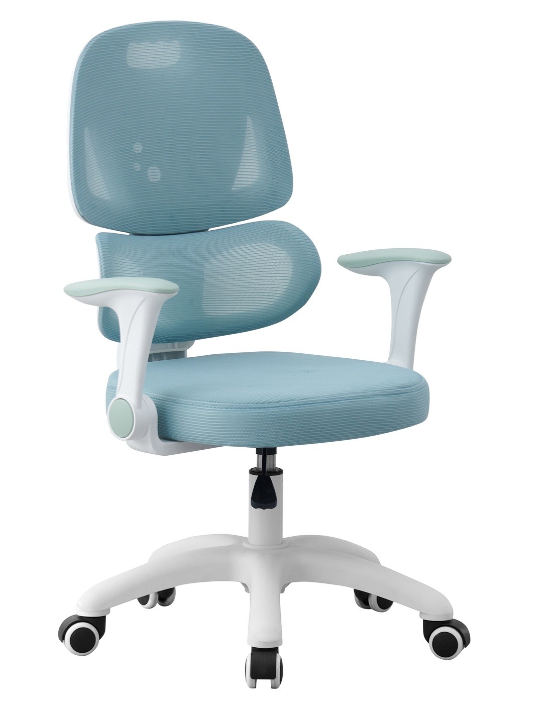 Silla de estudio CHAMONIX, blanca, brazos, ergonómica, regulación de altura, malla y asiento