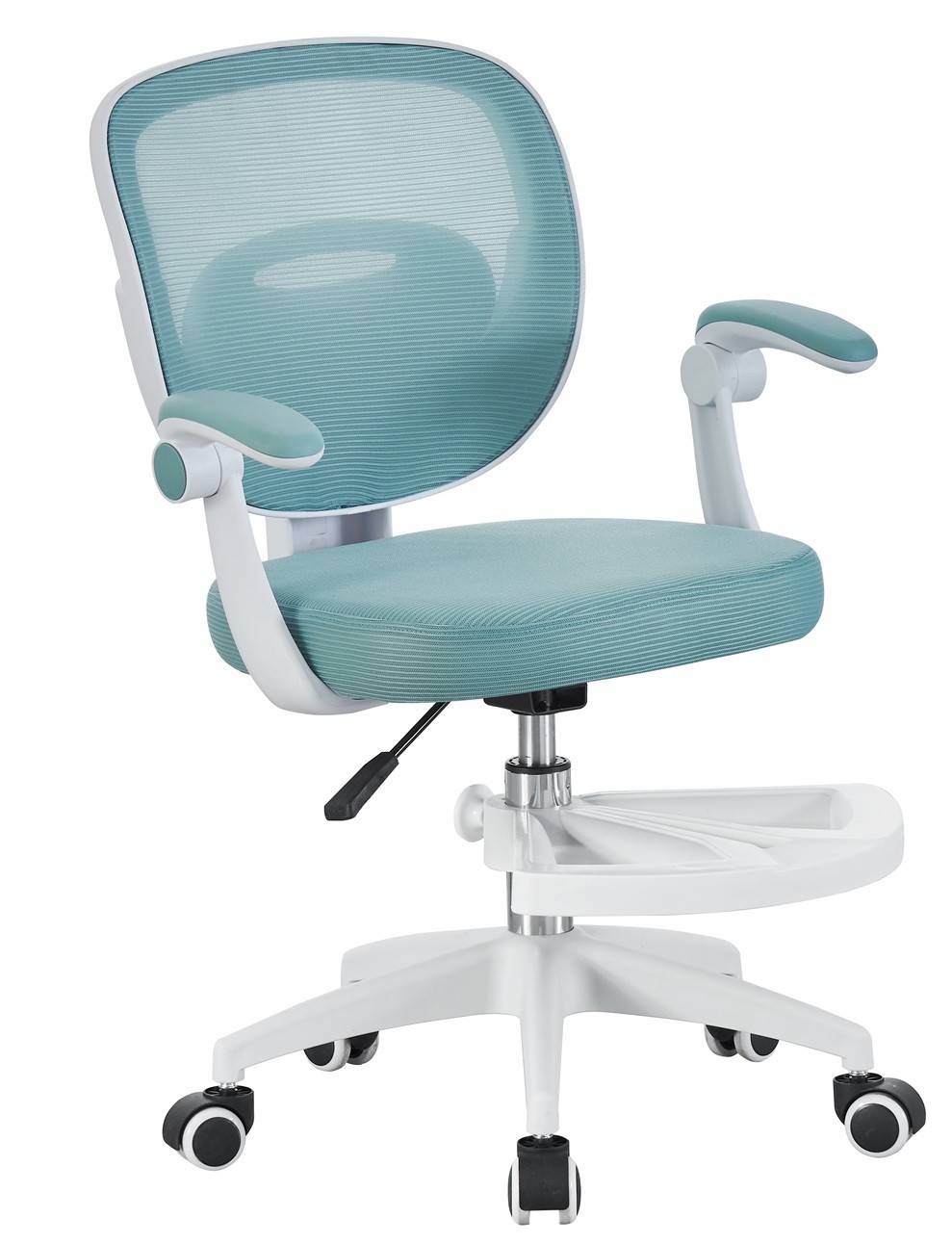 Silla de estudio JOLIVET, blanca, brazos, ergonómica, regulación de altura, malla y asiento