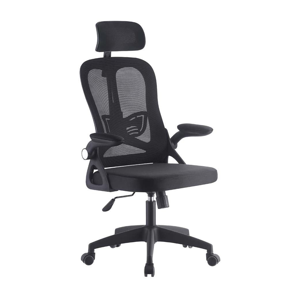 Sillón de oficina ORBEC, alto, negro, malla y asiento negro