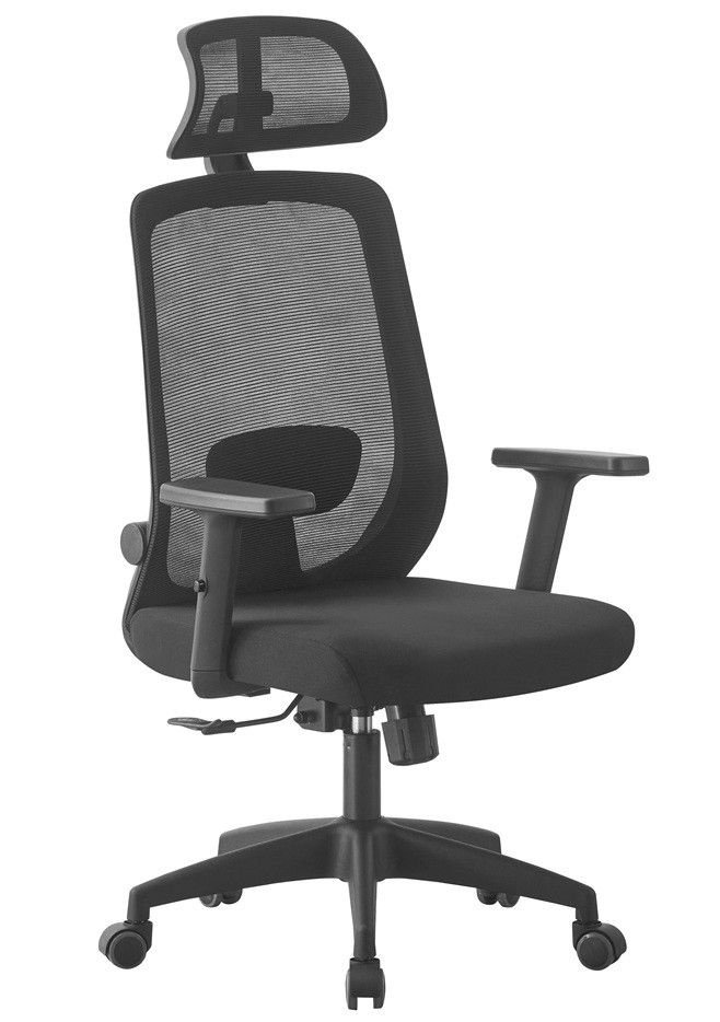 Sillón de oficina VERNY, alto, negro, malla y asiento negro