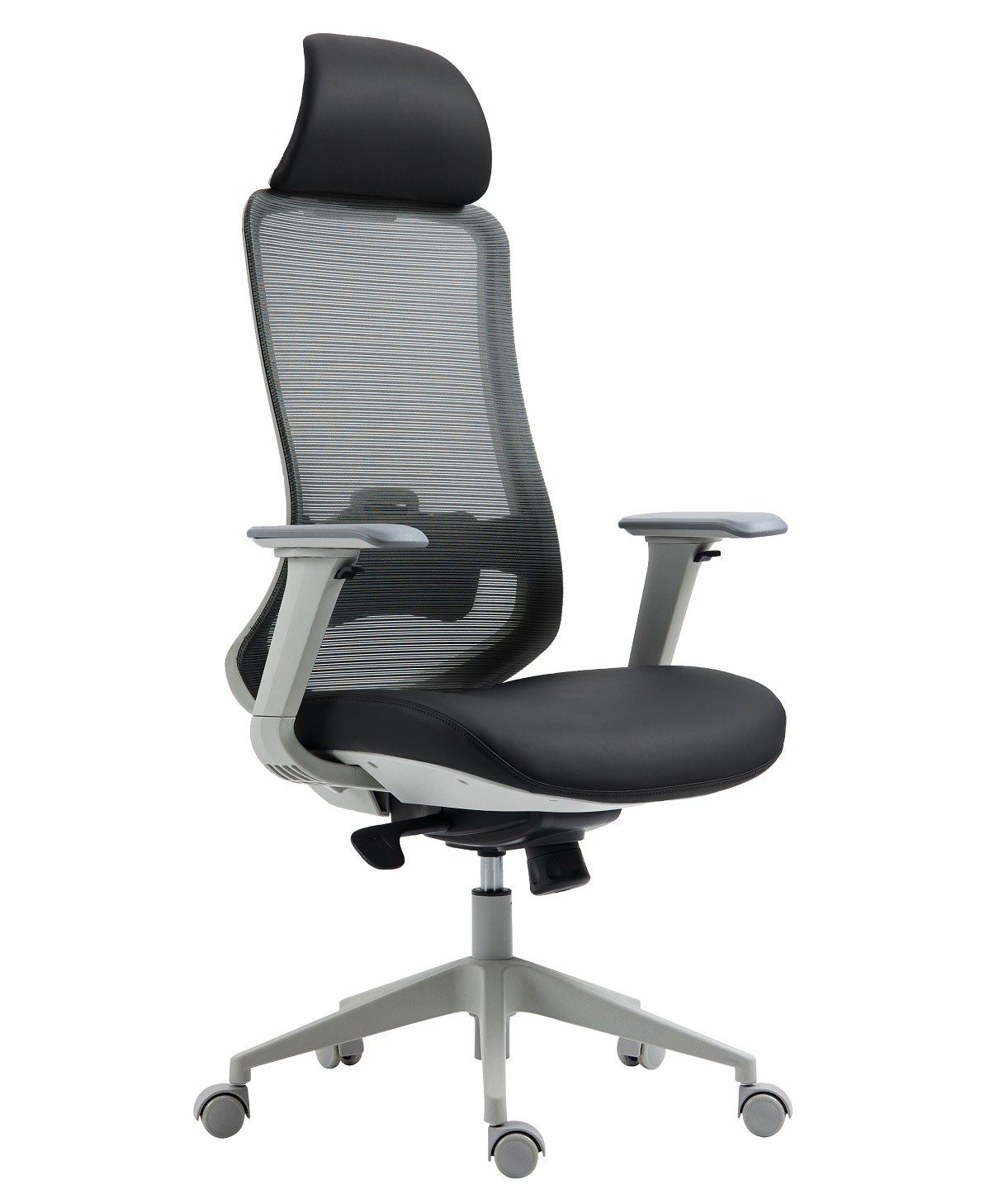 Sillón de oficina ARANJUEZ, alto, gris, ergonómico, multifunción, malla y asiento negro