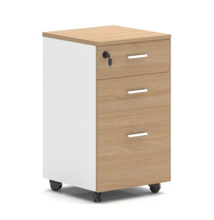 Cajonera AREZZO, ruedas, 3 cajones, blanco y roble