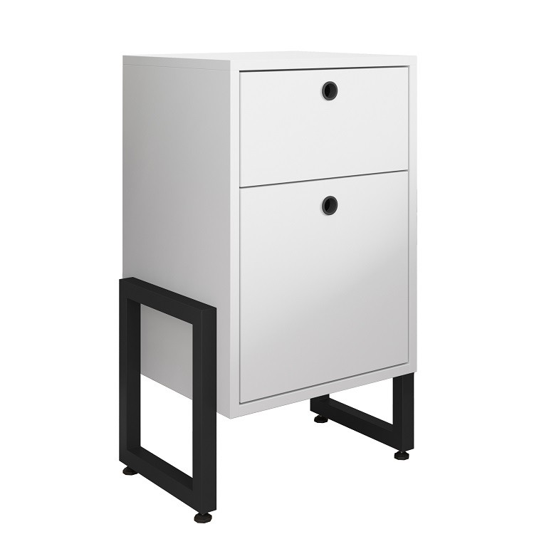 Cajonera WOLLY, multiusos, metal negro, 2 cajones, MDP blanco