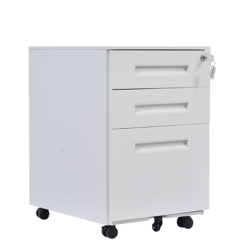 Cajonera metálica OLIMPO 2C1A, ruedas, 3 cajones, gris ral 7035.