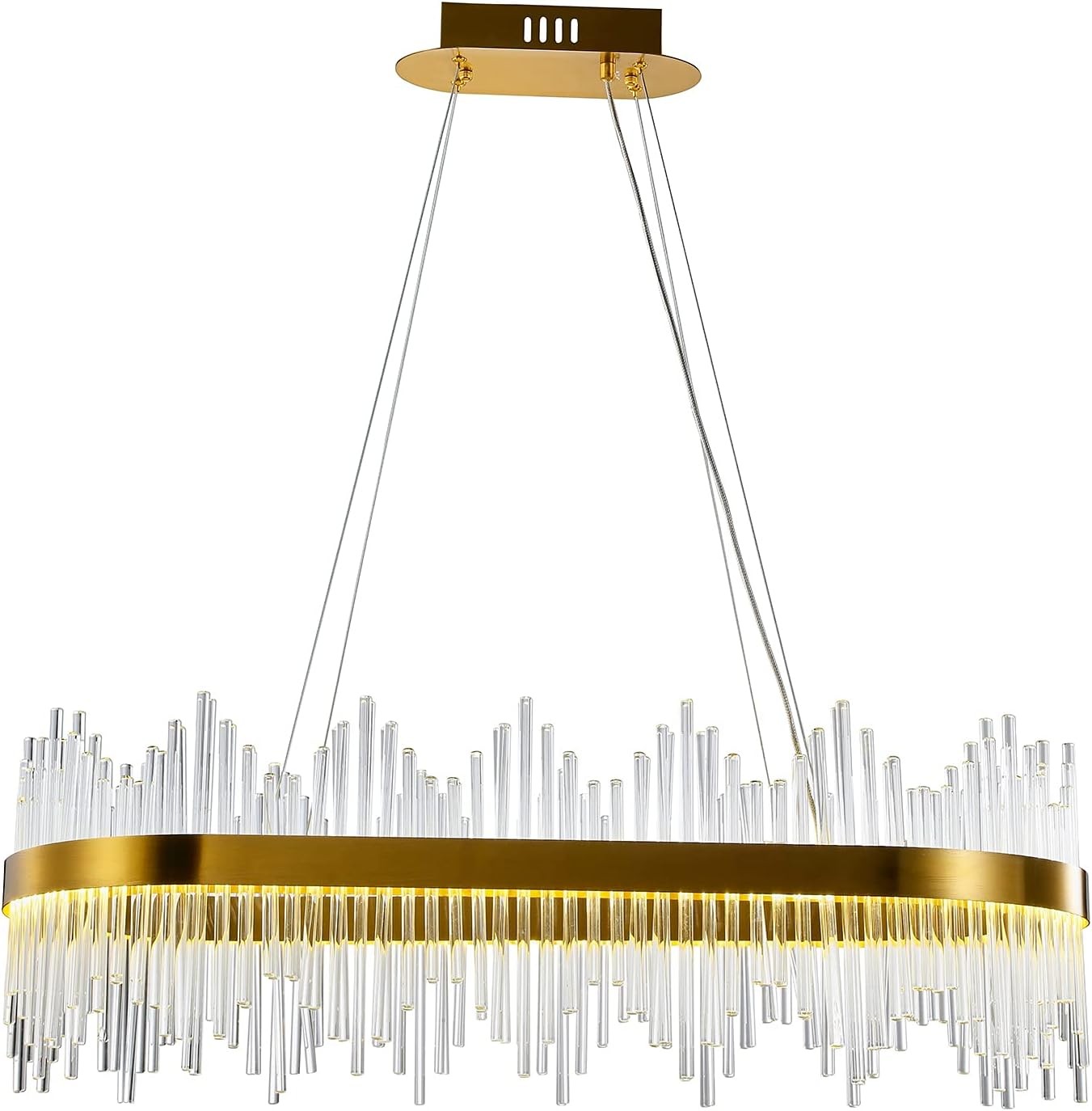 Lámpara WEIRA, colgante, metal dorada, cristal, led