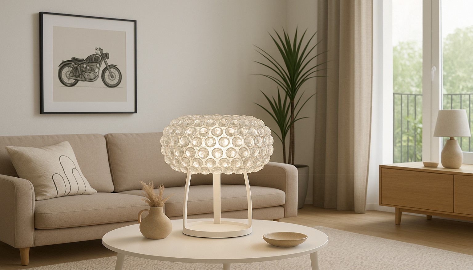 Lámpara ITALICA 50, sobremesa, acrílica, transparente, 50 cms de diámetro