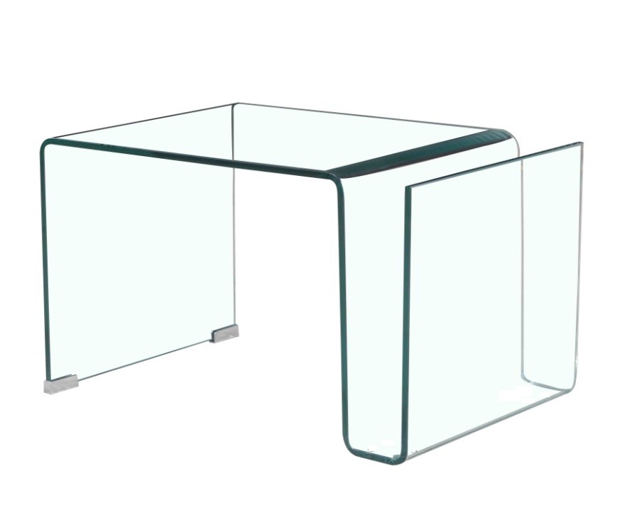 Mesa ATLANTIS (SU), baja, cristal curvado transparente