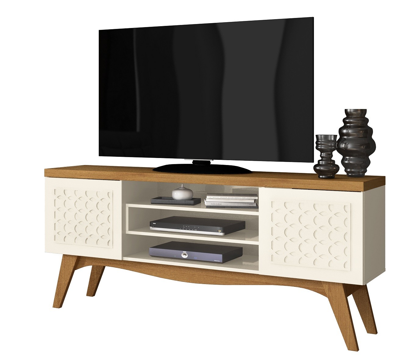 Mueble TV LIZ, blanco roto y coral